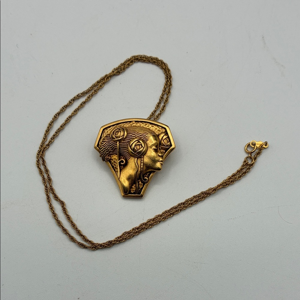 Willitts Designs "Ebony Visions" Goldtone Pendant Brooch Pin Necklace